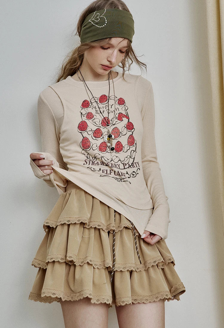 VILZSTUDIOS Strawberry Party Long Sleeve Slim Top