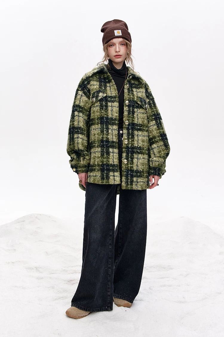 VILZSTUDIOS Retro Lapel Thickened Plaid Jacket