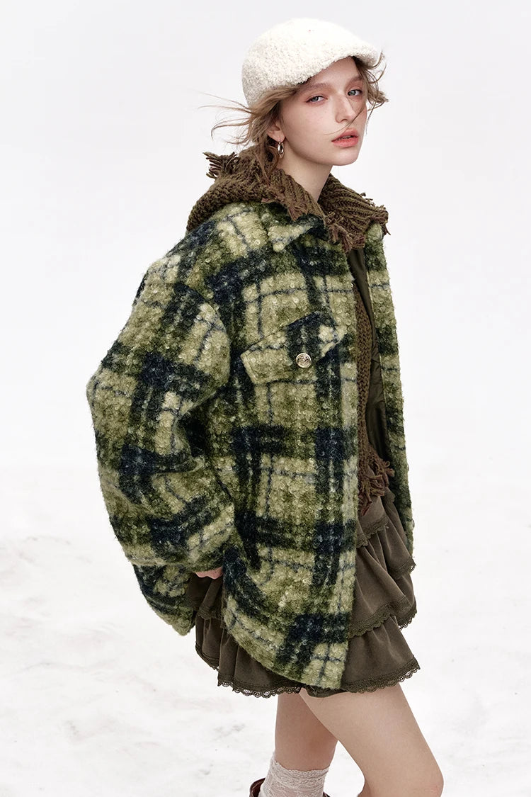 VILZSTUDIOS Retro Lapel Thickened Plaid Jacket