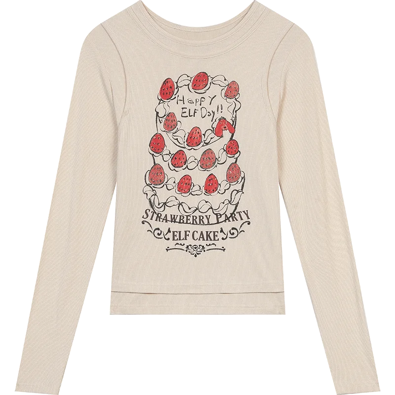 VILZSTUDIOS Strawberry Party Long Sleeve Slim Top