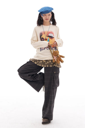 VILZSTUDIOS Retro Plaid High Waist Wide Pants