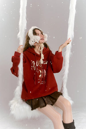 VILZSTUDIOS Sweet Preppy Style Cartoon Print Hoodie
