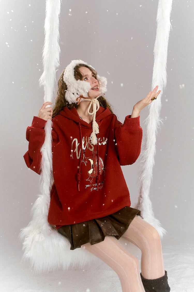 VILZSTUDIOS Sweet Preppy Style Cartoon Print Hoodie
