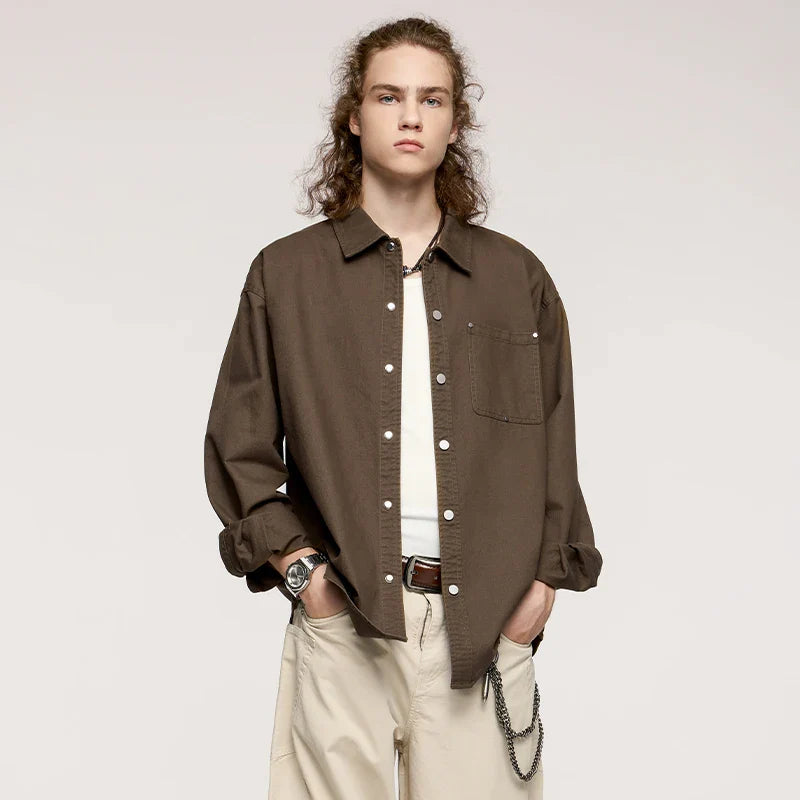 VILZSTUDIOS Vintage Solid Color Cotton Shirt