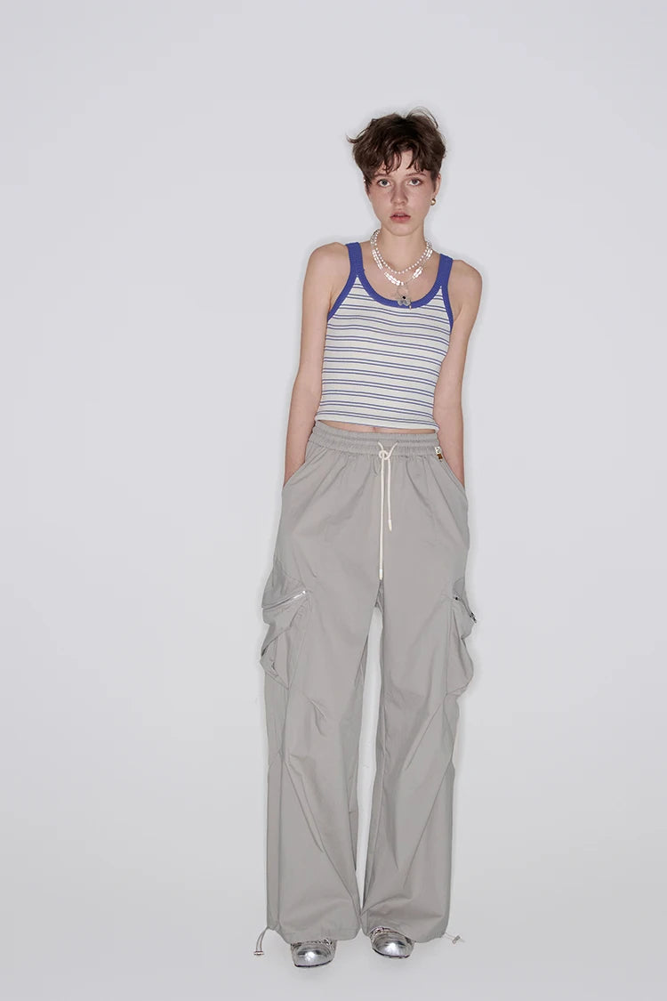 VILZSTUDIOS Durable Solid Color Wide Leg Cargo Pants