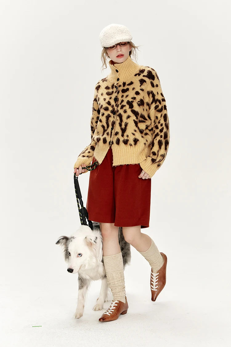 VILZSTUDIOS Leopard Print Knit Cardigan