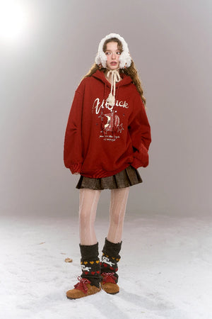 VILZSTUDIOS Sweet Preppy Style Cartoon Print Hoodie
