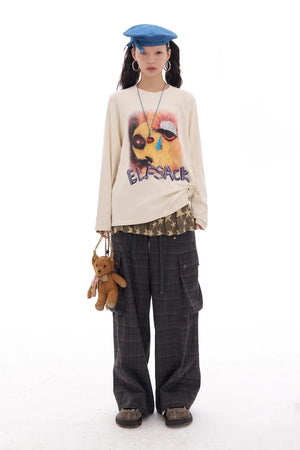 VILZSTUDIOS Retro Plaid High Waist Wide Pants