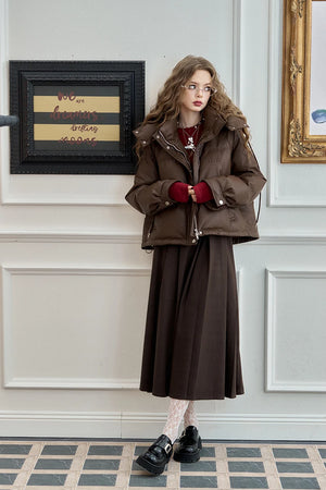VILZSTUDIOS Cozy Maillard Leather Hooded Puffer Jacket