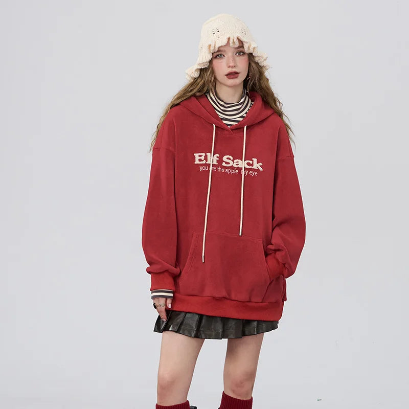VILZSTUDIOS Red Retro Striped Turtleneck Hoodie