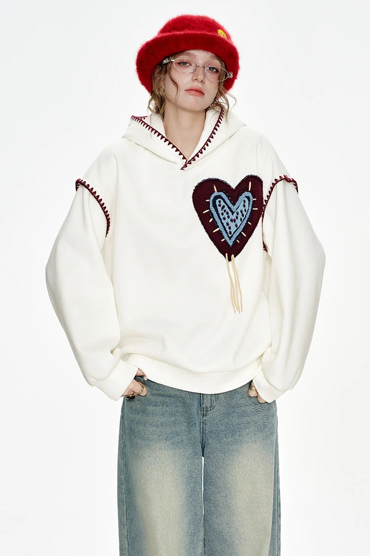VILZSTUDIOS Cozy Stitched Heart Hoodie