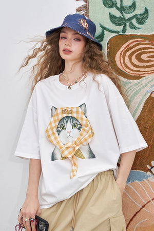 VILZSTUDIOS Vivid Cat Print Graphic Design T-Shirt