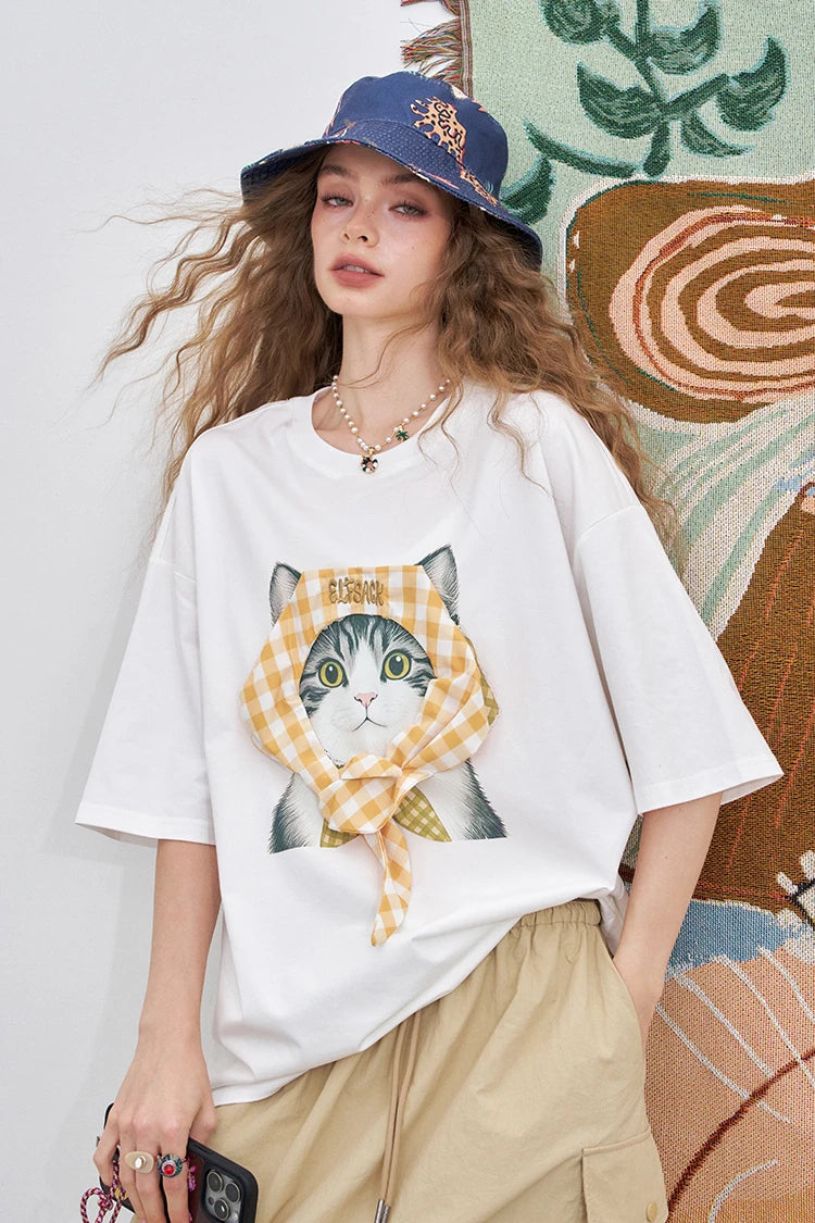 VILZSTUDIOS Vivid Cat Print Graphic Design T-Shirt