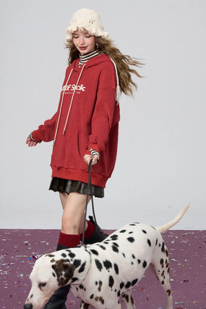VILZSTUDIOS Red Retro Striped Turtleneck Hoodie