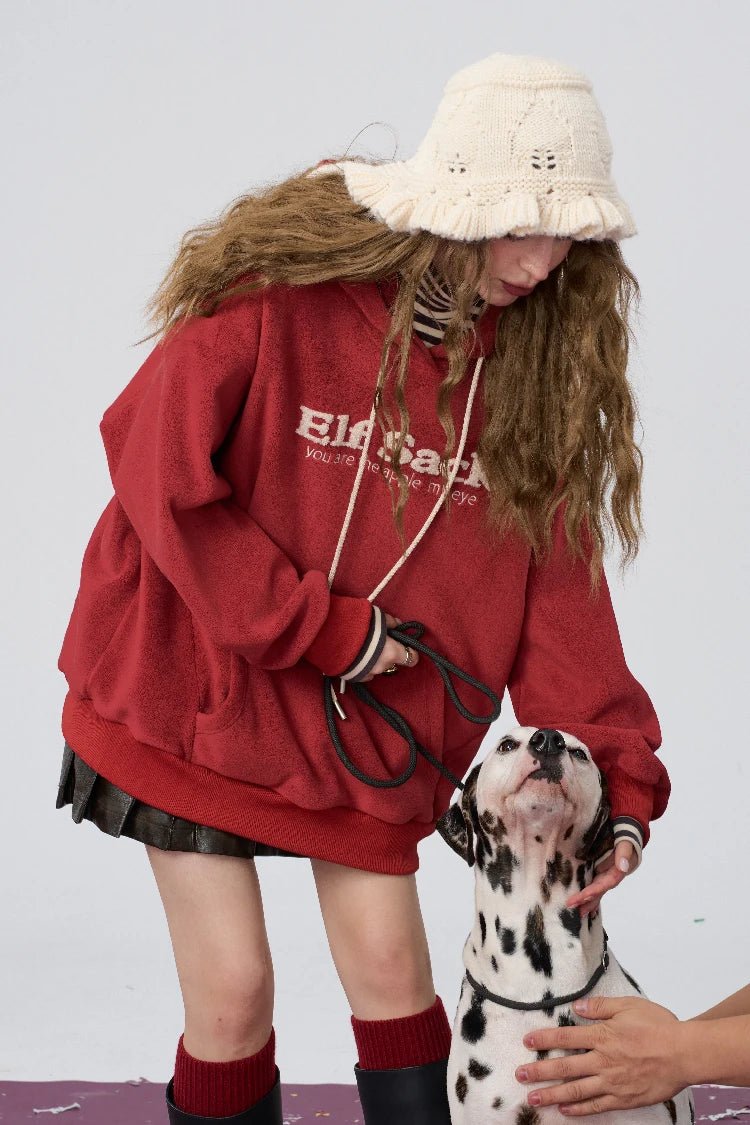 VILZSTUDIOS Red Retro Striped Turtleneck Hoodie
