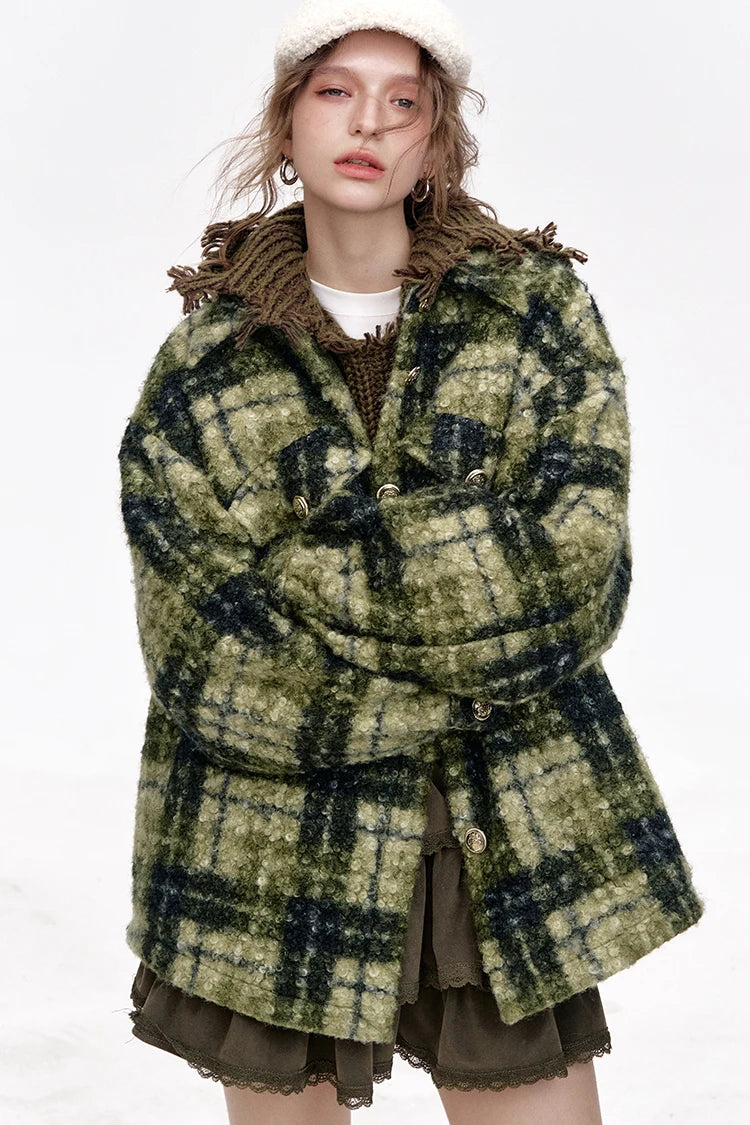 VILZSTUDIOS Retro Lapel Thickened Plaid Jacket
