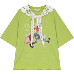 VILZSTUDIOS Lace Round Neck Printed T-Shirt