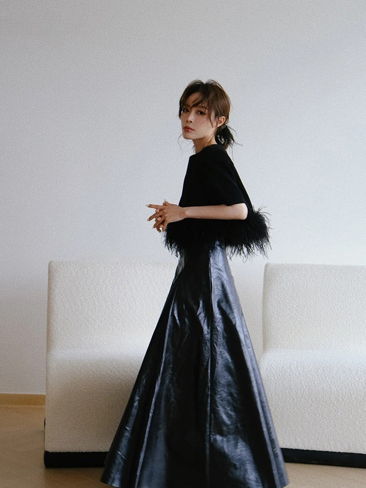 VILZSTUDIOS Chic Black Shiny Patent Leather Skirt