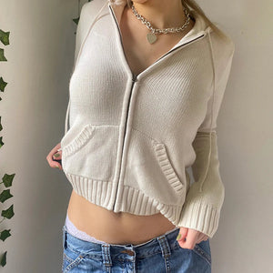 VILZSTUDIOS Vintage Knitted Zip-Up Hooded Cardigan