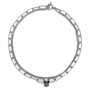 VILZSTUDIOS Men Edgy Skull Pendant Double Necklace