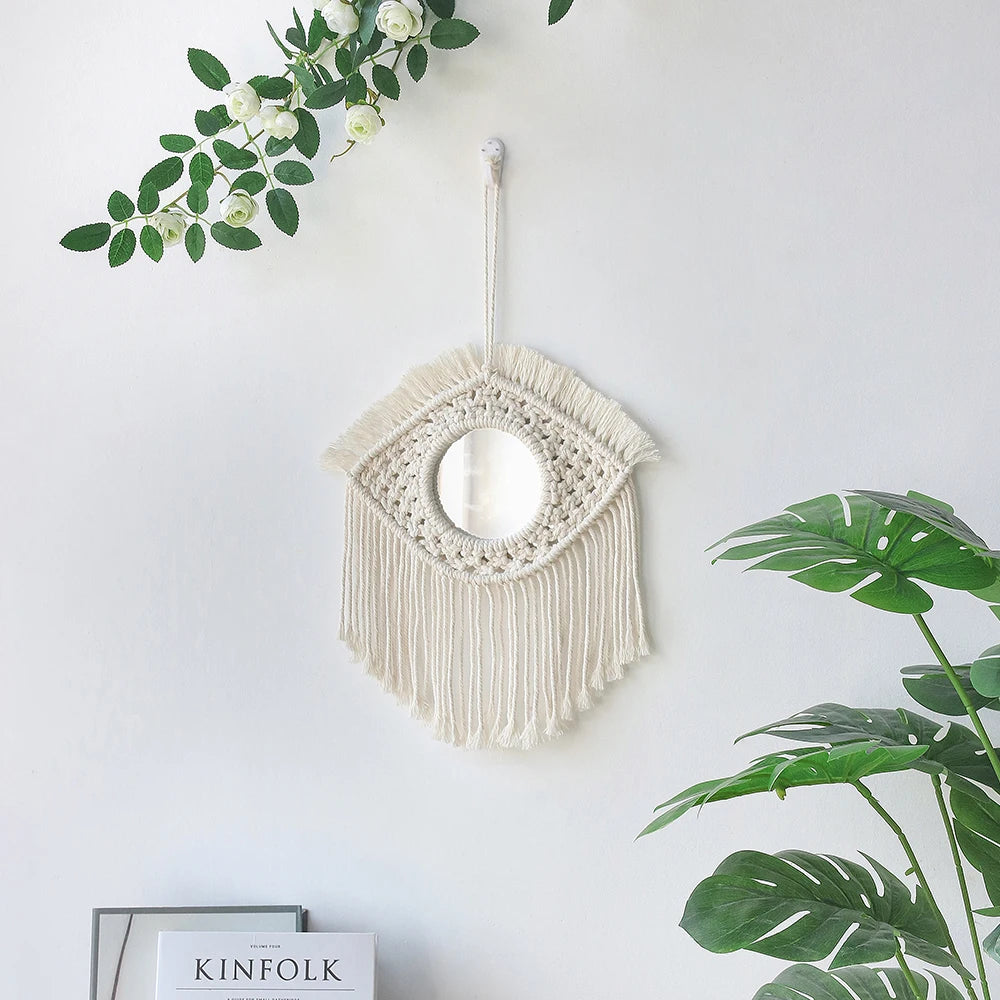 VILZSTUDIOS Decorative Mirrors Wall Decor Macrame Round Mirror Boho Home Decor Mirrors for Bedroom Living Room Bathroom Baby Room Decoration