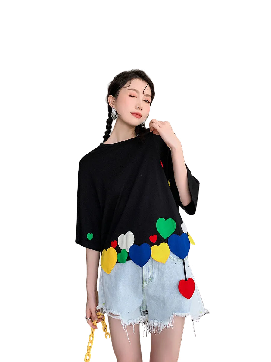 VILZSTUDIOS Colorful Heart Patch T-Shirt