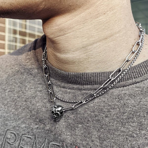 VILZSTUDIOS Men Edgy Skull Pendant Double Necklace