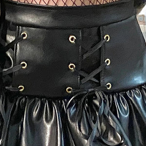 VILZSTUDIOS Lace Up Black Leather Mini Skirt