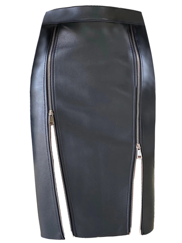 VILZSTUDIOS Soft Black PU Leather High Waist Skirts