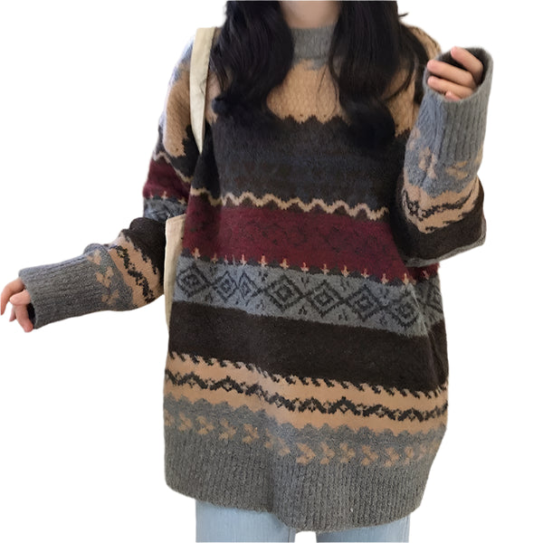 Kuscheliger gestreifter Winterpullover für Damen