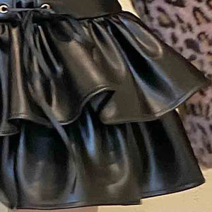 VILZSTUDIOS Lace Up Black Leather Mini Skirt