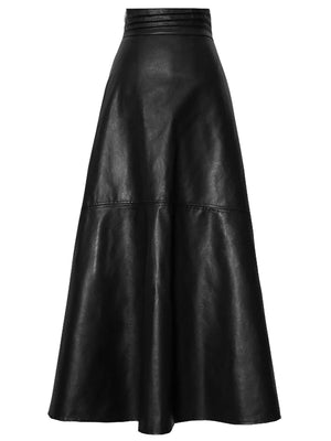 VILZSTUDIOS Stylish Black Maxi A-Line Leather Skirt