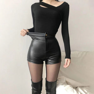 VILZSTUDIOS Sultry Black Faux Leather Summer Pants