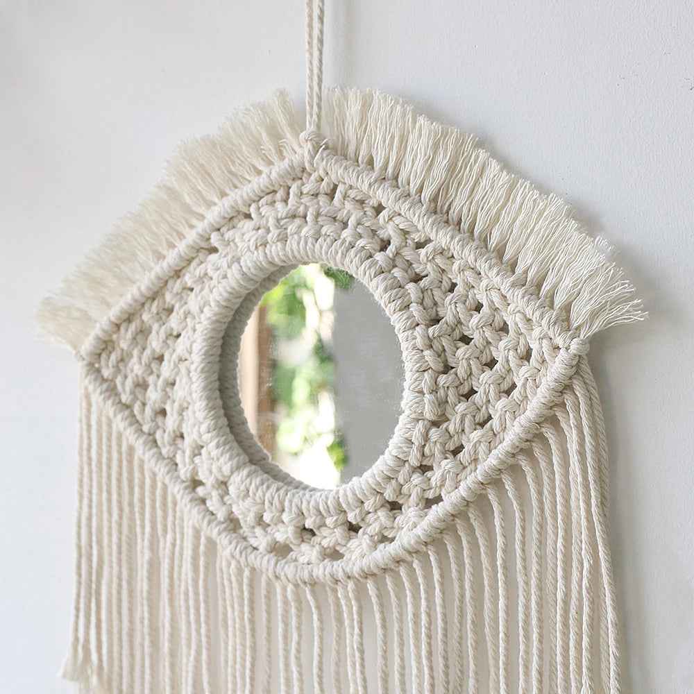VILZSTUDIOS Decorative Mirrors Wall Decor Macrame Round Mirror Boho Home Decor Mirrors for Bedroom Living Room Bathroom Baby Room Decoration
