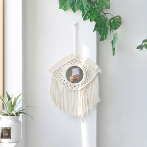 VILZSTUDIOS Decorative Mirrors Wall Decor Macrame Round Mirror Boho Home Decor Mirrors for Bedroom Living Room Bathroom Baby Room Decoration