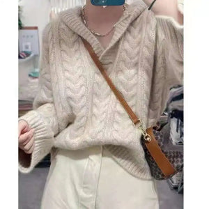 VILZSTUDIOS Hooded Loose V-Neck Sweater