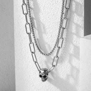 VILZSTUDIOS Men Edgy Skull Pendant Double Necklace