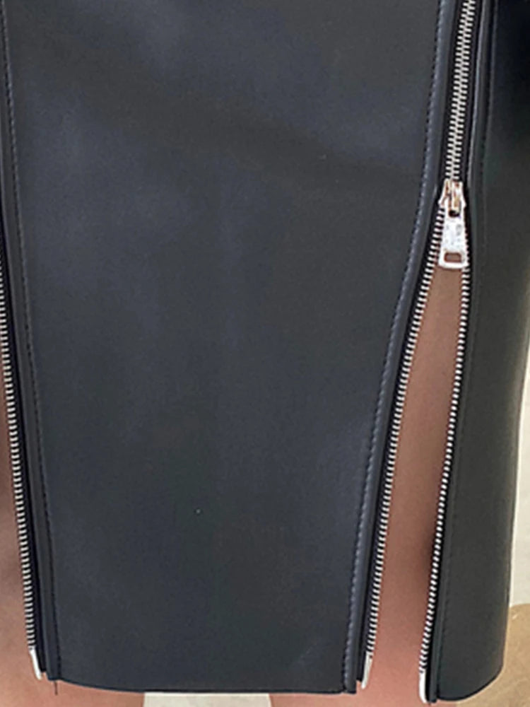 VILZSTUDIOS Soft Black PU Leather High Waist Skirts