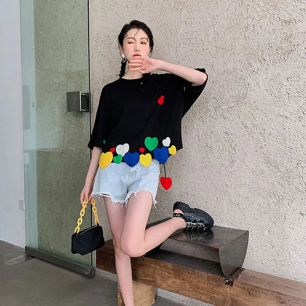 Colorful Heart Patch T-Shirt