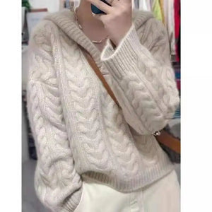 VILZSTUDIOS Hooded Loose V-Neck Sweater