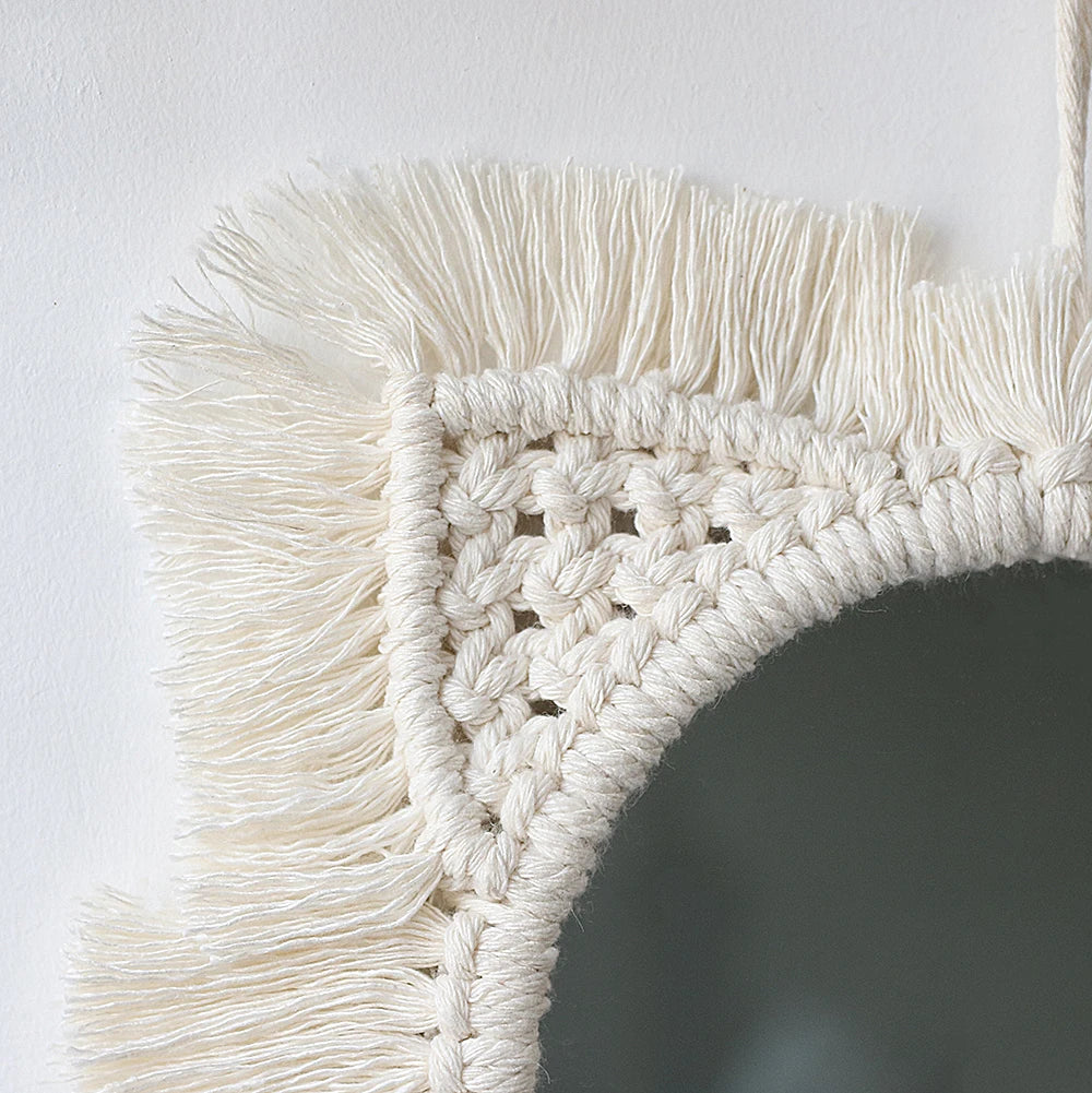 VILZSTUDIOS Decorative Mirrors Wall Decor Macrame Round Mirror Boho Home Decor Mirrors for Bedroom Living Room Bathroom Baby Room Decoration