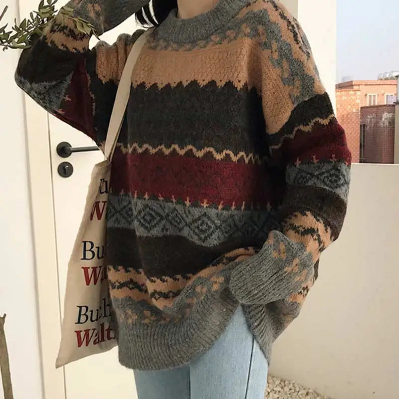 VILZSTUDIOS Cozy Striped Winter Women's Sweater