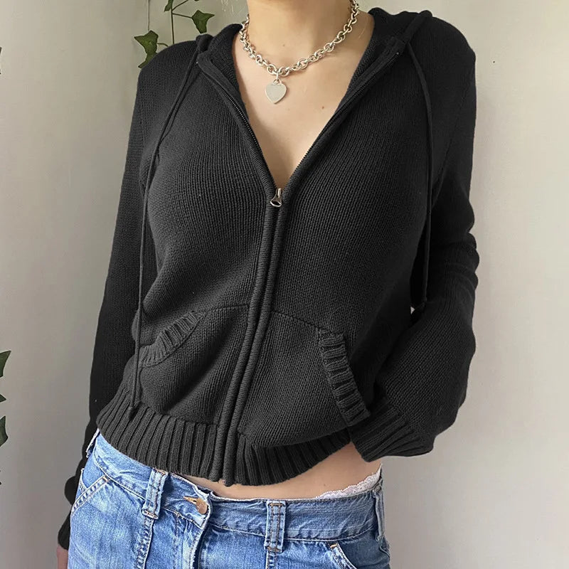 VILZSTUDIOS Vintage Knitted Zip-Up Hooded Cardigan