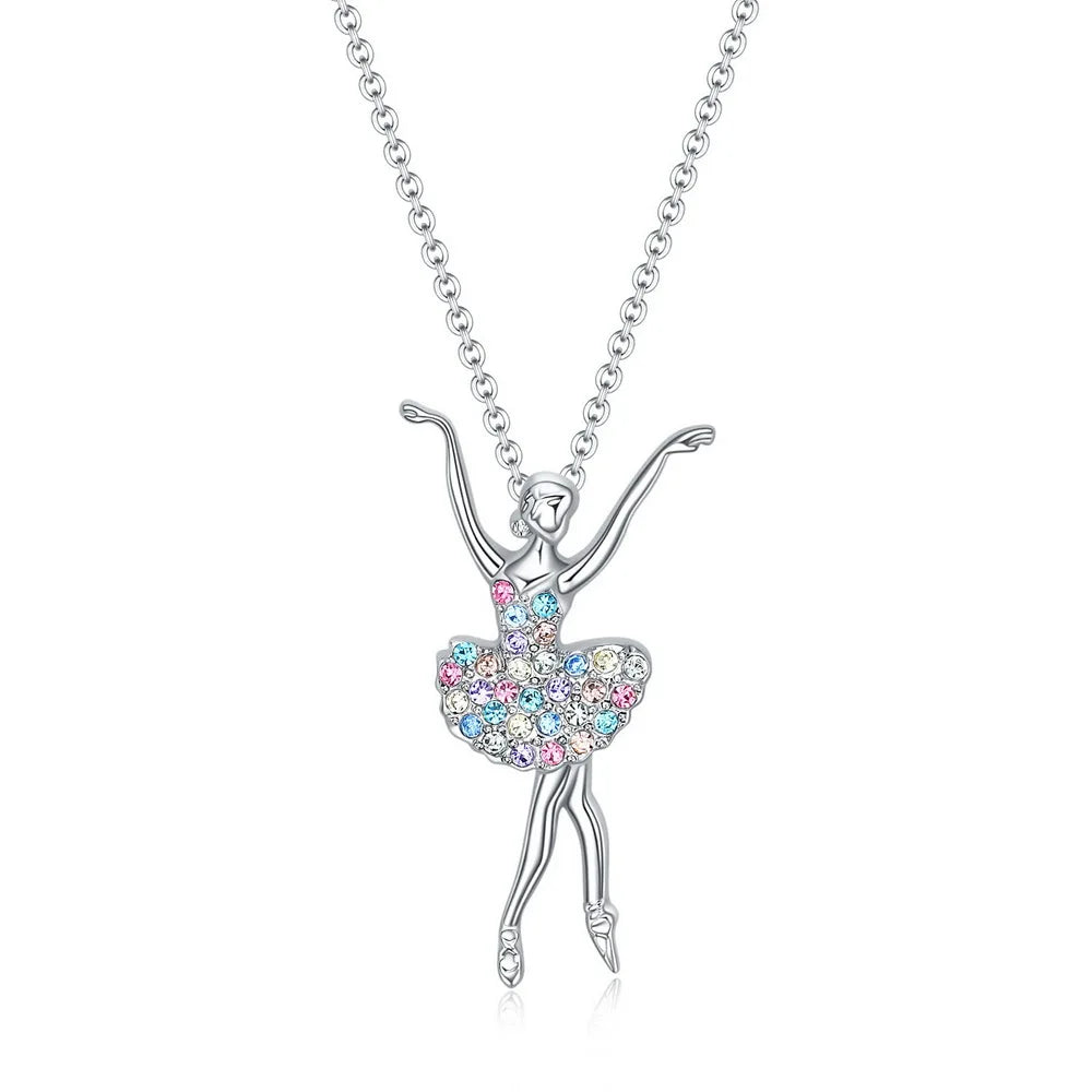 VILZSTUDIOS Crystal Zircon Charm Dancing Ballerina Necklace