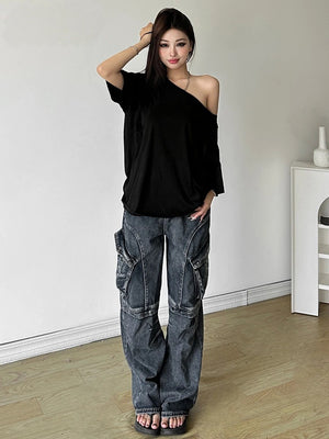 VILZSTUDIOS Casual Off-Shoulder T-Shirt
