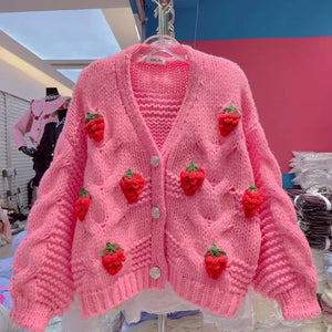 VILZSTUDIOS Cozy Strawberry Knit Cardigan