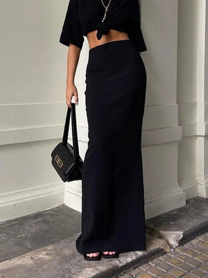 VILZSTUDIOS Chic Black High Waist Maxi Skirt