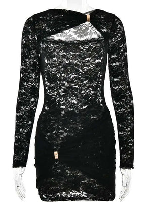 VILZSTUDIOS Seductive Lace Metal Ring Black Dress