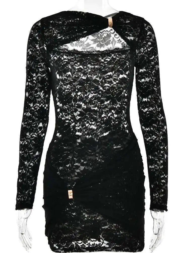 VILZSTUDIOS Seductive Lace Metal Ring Black Dress