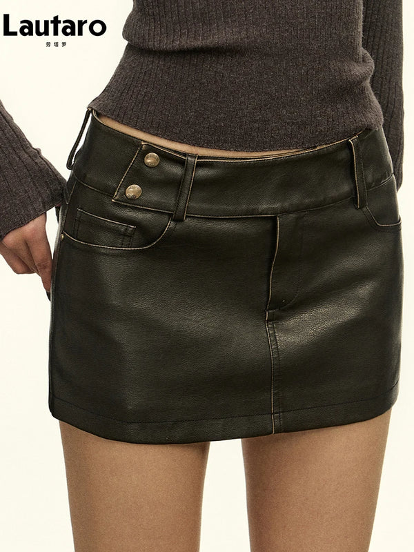 Schwarzer Minirock mit niedriger Taille im Used-Look